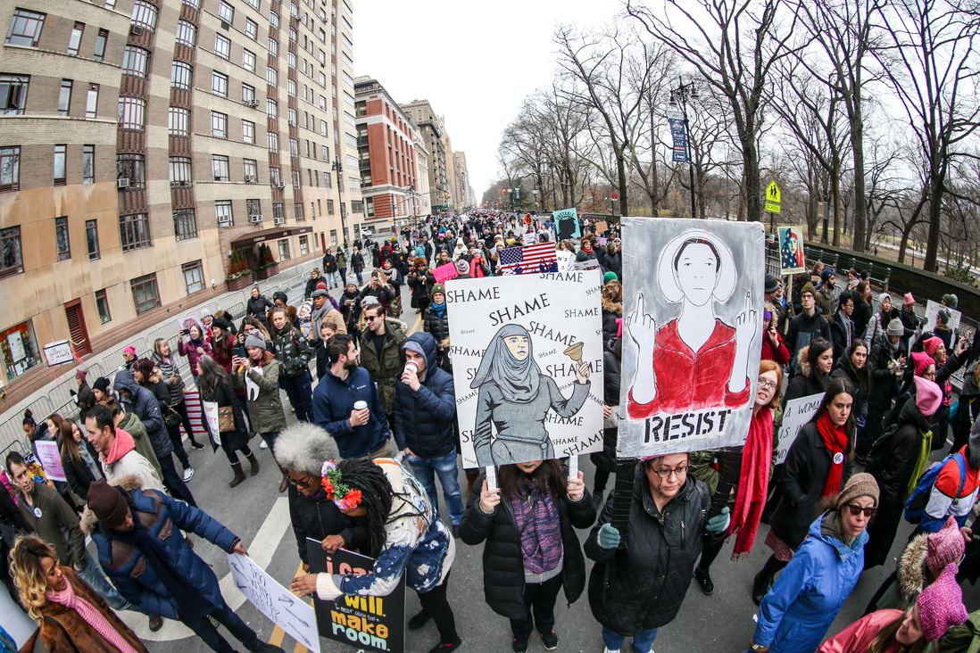People participating in the NYC Women's March (William Volcov/Shutterstock)